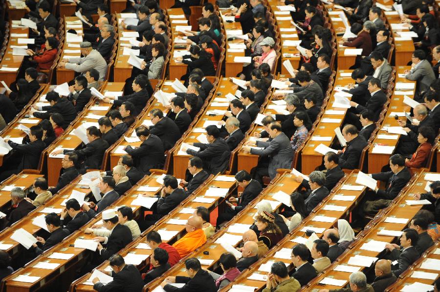 3月10日，全國(guó)政協(xié)十一屆五次會(huì)議在北京人民大會(huì)堂舉行第三次全體會(huì)議。 新華社記者 鞠煥宗 攝