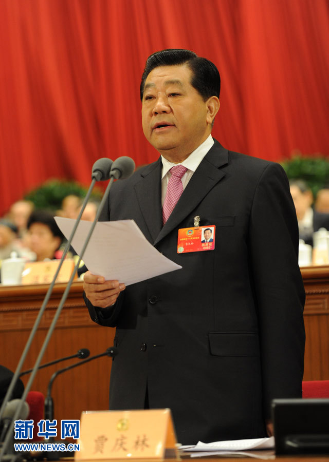 3月13日，中國人民政治協(xié)商會議第十一屆全國委員會第五次會議在北京人民大會堂舉行閉幕會。全國政協(xié)主席賈慶林主持閉幕會并講話。新華社記者 馬占成 攝 