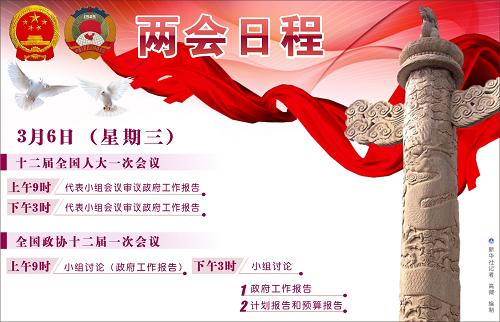 圖表：3月6日兩會日程 新華社記者 高微 編制