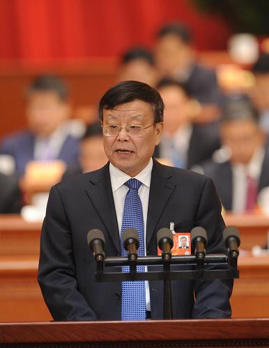 3月8日，全國政協(xié)十二屆一次會議在北京人民大會堂舉行第三次全體會議。這是賴明委員作《堅定決心 深化行政審批制度改革》的發(fā)言。新華社記者 張鐸 攝