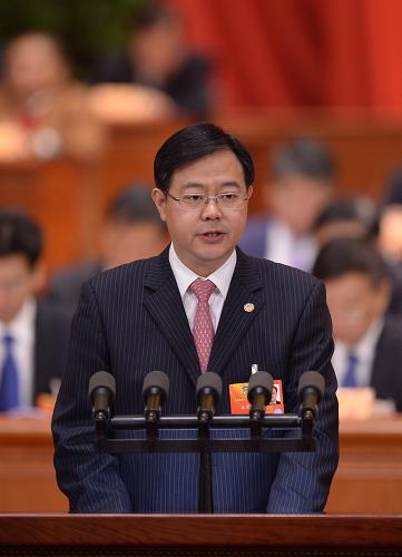 3月8日，全國政協(xié)十二屆一次會議在北京人民大會堂舉行第三次全體會議。這是張恩迪委員代表致公黨中央作《加強(qiáng)海外引智工作 大力推進(jìn)人才國際化》的發(fā)言。新華社記者 王曄 攝